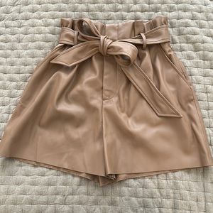 Zara leather paper bag shorts with tie
